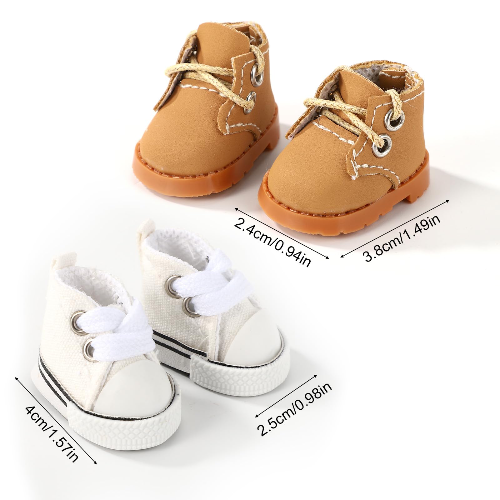 Lyreh 2 works Mini Doll Shoes, PU Boots White Canvas Shoes Mini Sneakers for Plush Doll Clothes Set Cute Toy Outfit Accessories - Image 2