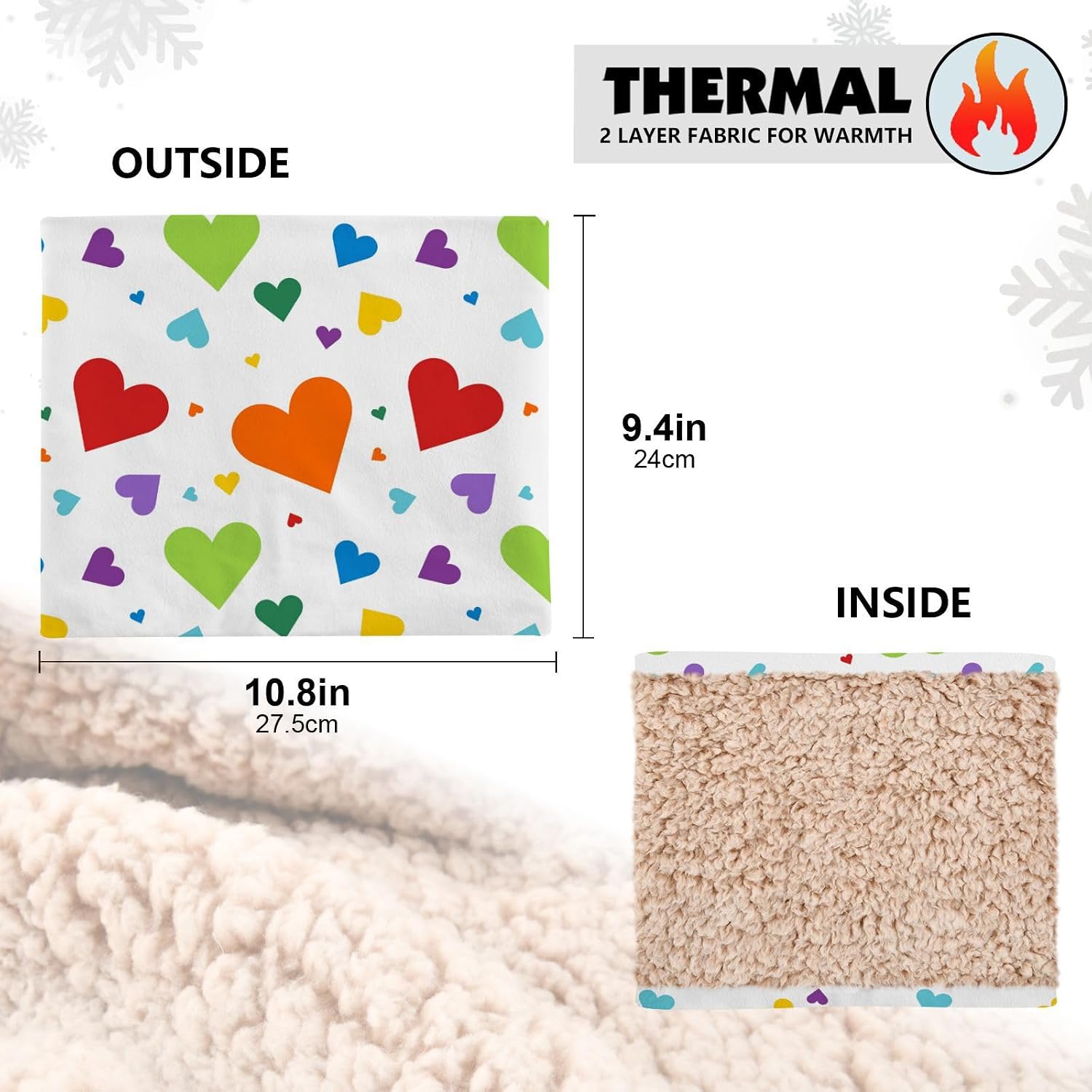 Valentine Rainbow Hearts Winter Knitted Neck Gaiter for Cold Weather Running Fleece Scarf Thick Windproof for Men & Women