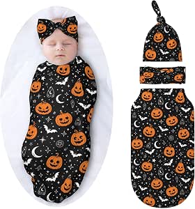 Halloween Swaddle Blanket Baby Set with Headband and Hat