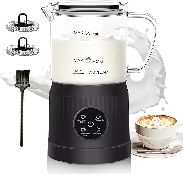 Casimhu 4-in-1 Milk Frother, Electric Milk Frother and Steamer with LED Touch Screen, Non-stick Bottom, Milk Warmer 13.52oz for Lattes, Cappuccinos, and Macchiatos at Home, Black