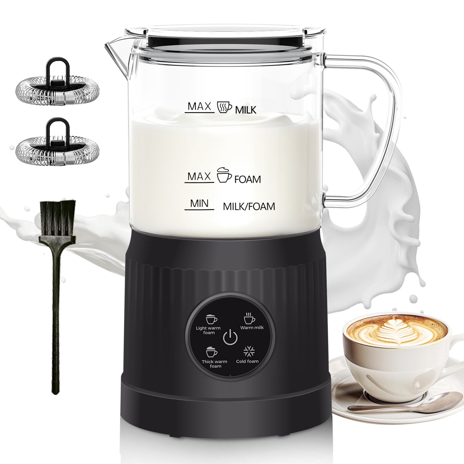 4-in-1 Milk Frother, Electric Milk Frother and Steamer with LED Touch Screen, Non-stick Bottom, Milk Warmer 13.52oz for Lattes, Cappuccinos, and Macchiatos at Home, Black, DS-M0203