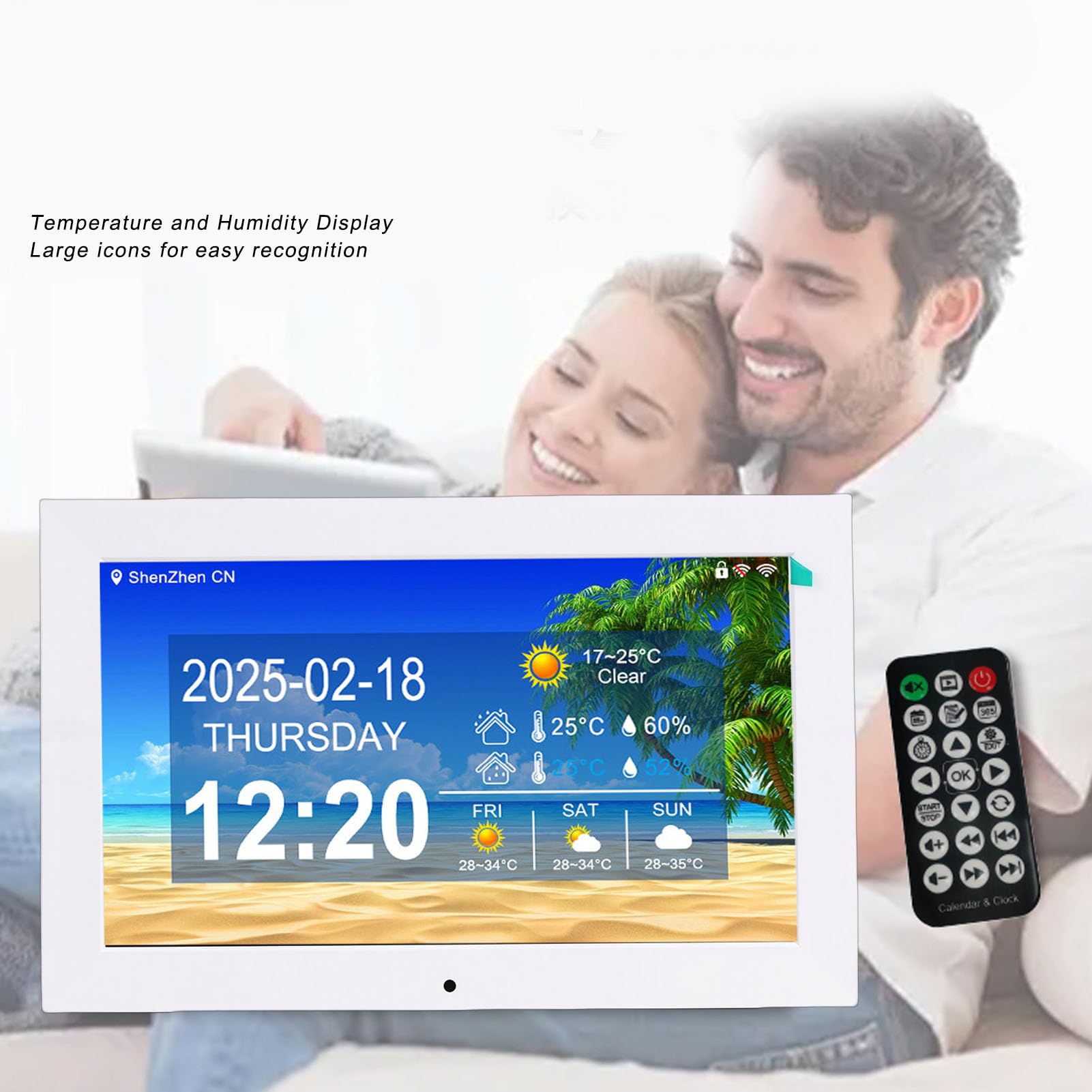 Sxhlseller Reloj Digital WiFi Inteligente, Pantalla de 10 Pulgadas con Clima en Tiempo Real Temperatura y Humedad, for Hogar y Oficina (Enchufe de la UE)
