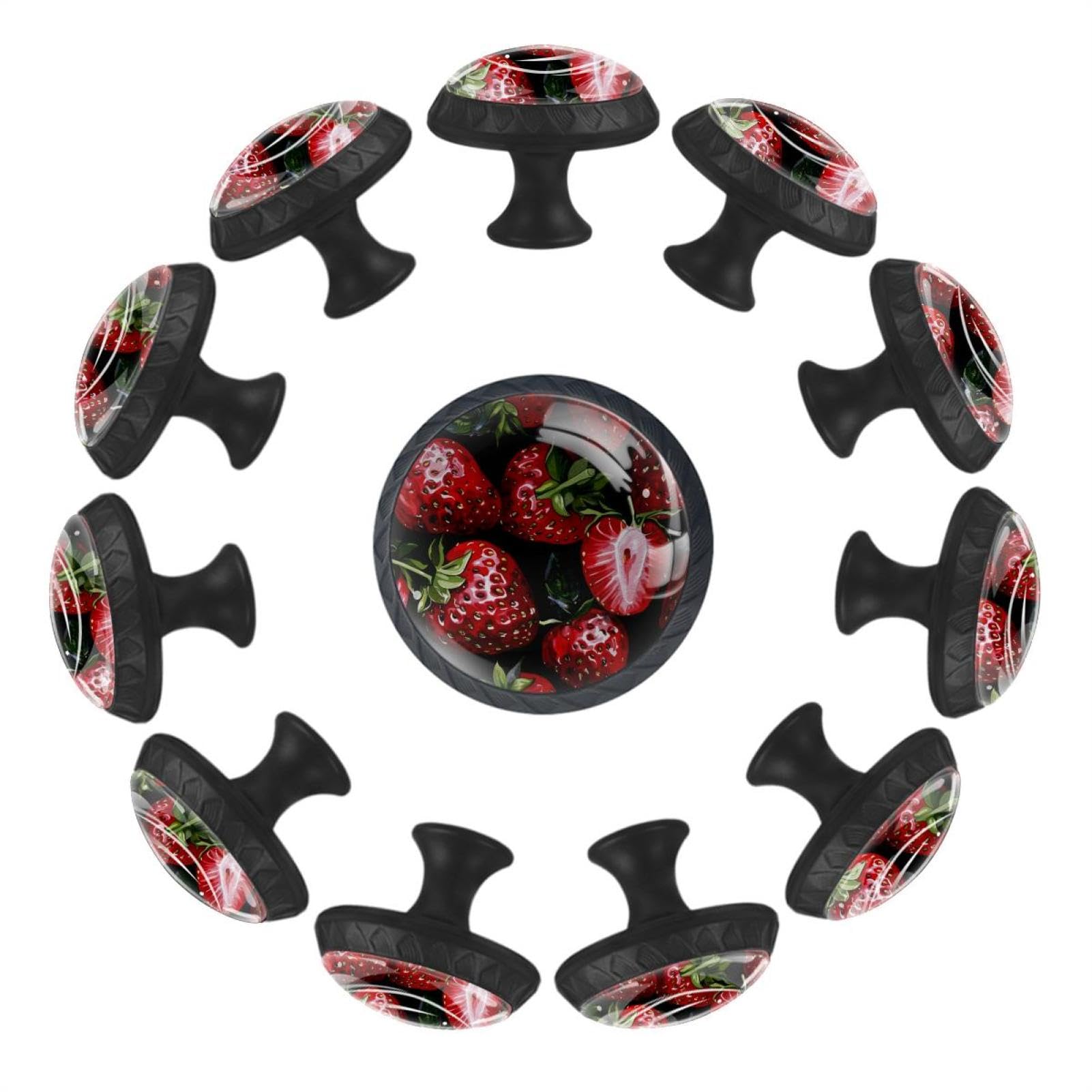 Boutons de tiroir en verre cristal fraise rouge : fixations incluses