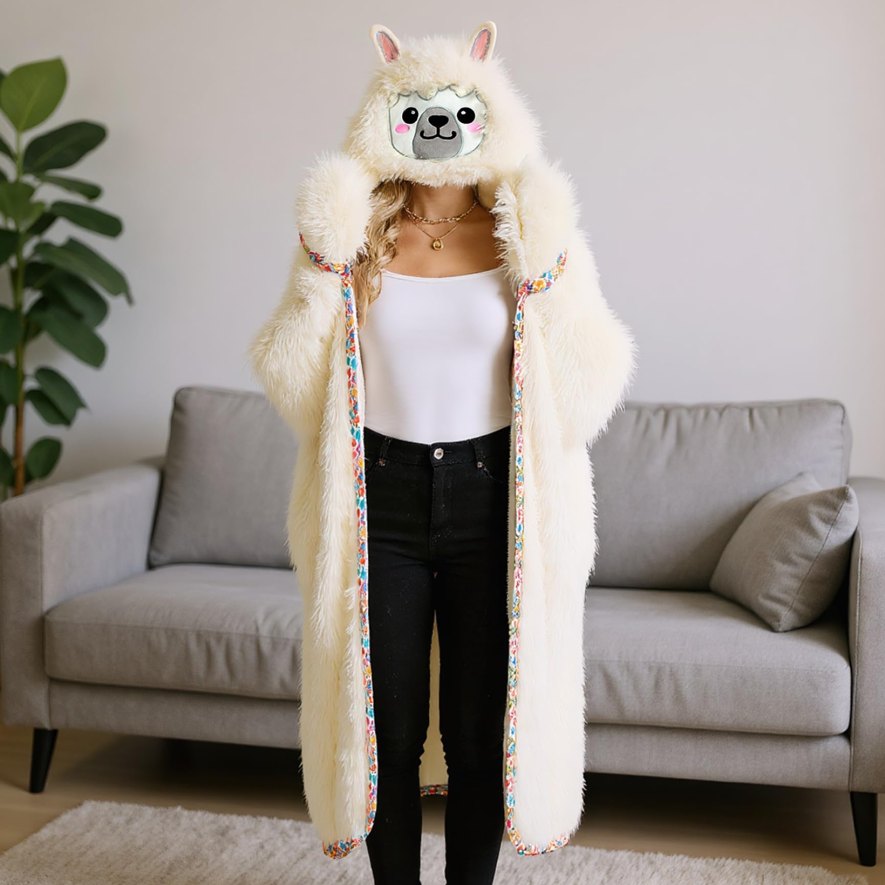 Manta Portable con Capucha de Manta de Invierno de Alpaca Suave y esponjosa para Adultos para Mujeres dormitorios de Adultos