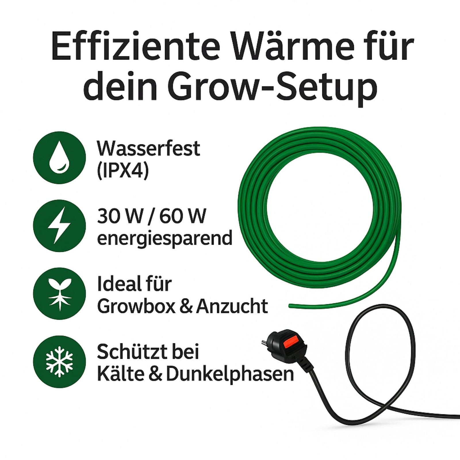 Weedness Cable de Calefacción para Invernadero 60 Vatios 10 Metros - Alfombrilla Calentadora Animales Calefacción Terrario Esquejes Cultivo Plantas Jardín Crecimiento