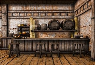 Laeacco 8x6.5ft Shabby Saloon Tavern Interior Vinyl Photography Background Rustic Old Wall Wooden Bar Counter Tables Chairs Backdrop Western Cowboy Portrait Shoot Studio Props Wallpaper Photo Booth