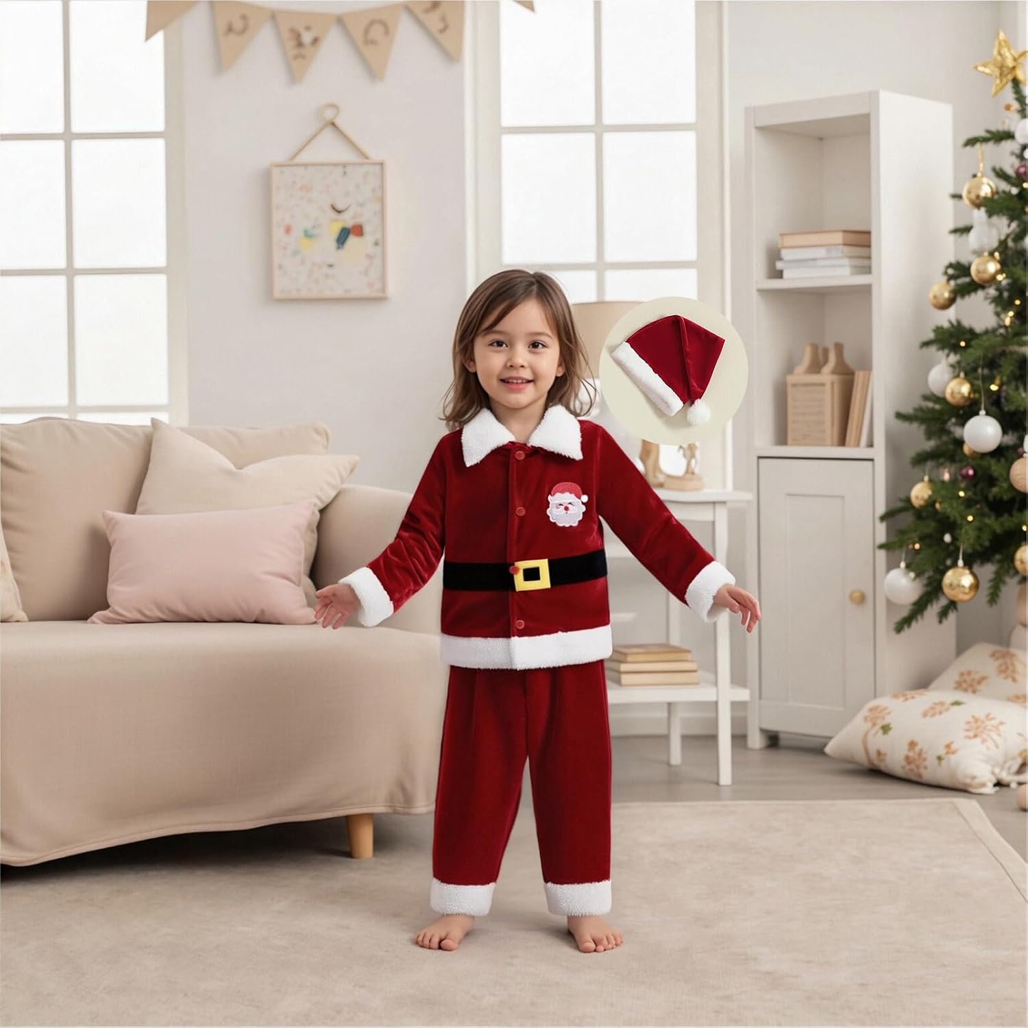ZAXARRA Baby Christmas Clothes Boys Girls Santa Jacket Velvet Outwear Coat Long Pants with Hat Baby Santa Costume