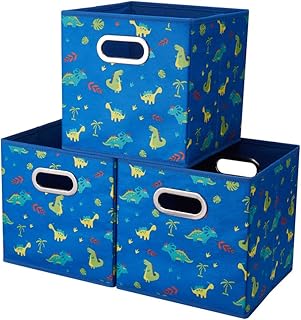 10.5 inch Storage Cubes Dinosaur Decor Storage Bins Blue Fabric Storage Boxes Foldable Storage Basketes Collapsible Cube Inserts for Cube Organizers Drawer,QY-SC13-3