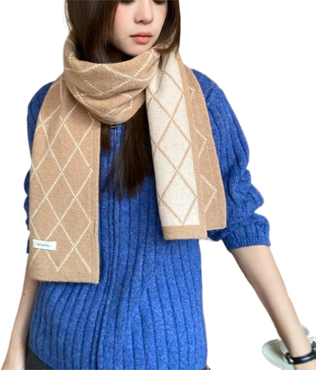 winter scarf Womens Winter Scarf Cold Weather Thick Warm Cable Knit Wraps Chunky Large Soft Diamond Check Pattern