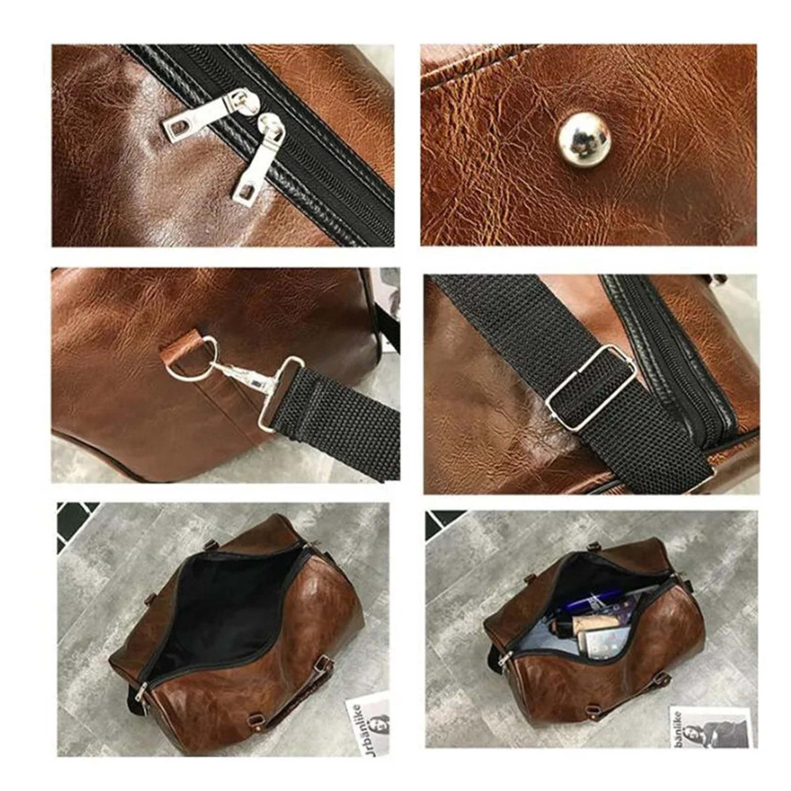 Borsa da viaggio in pelle, grande borsone, indipendente, borsa fitness, a mano, bagaglio, a tracolla, valigia lavoro for donna e uomo Per viaggiare o per il fitness(Brown)