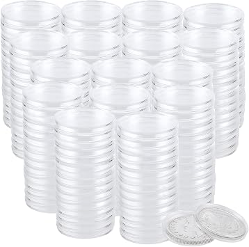 PINGEUI 300 Piece 40 mm Clear Coin Holder Capsules, Round Plastic Clear Coin Storage Container, Coin Holder Case for Coin Collection Supplies
