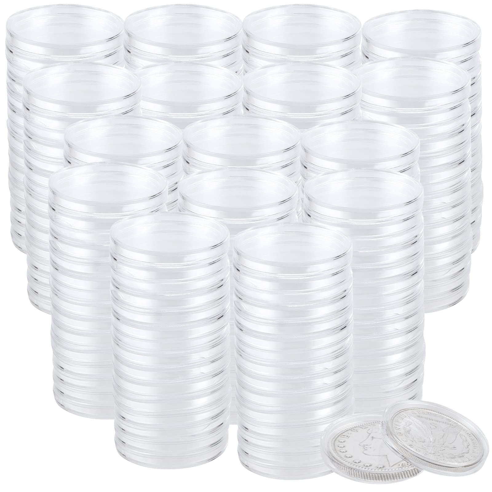 PINGEUI 300 cápsulas transparentes de 40 mm para monedas, contenedor de almacenamiento de monedas de plástico transparente, estuche para monedas para suministros de colección de monedas