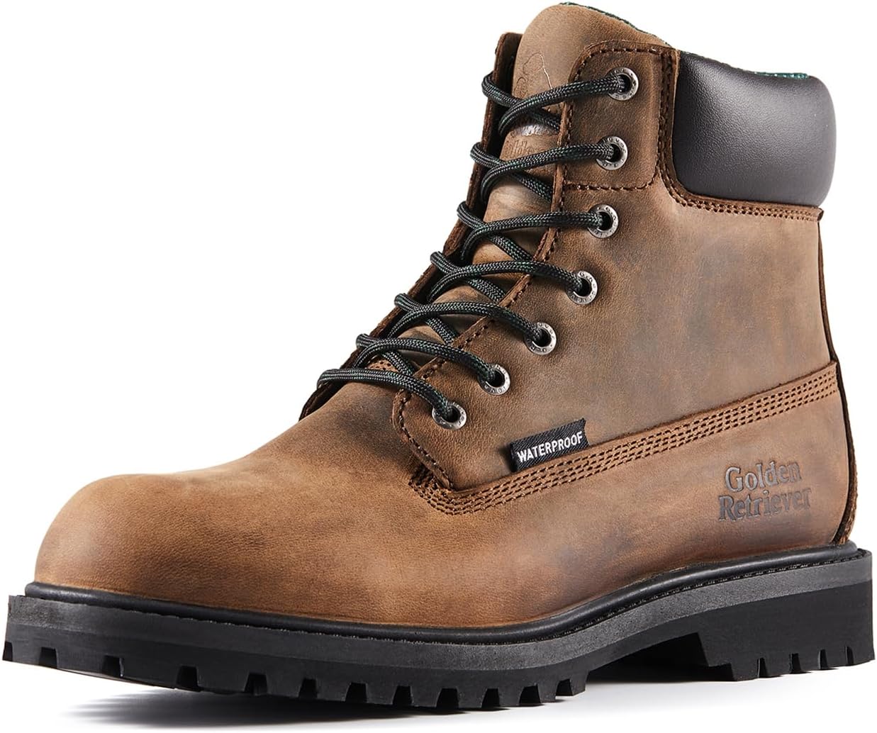 Golden Retriever Soft Toe Waterproof Work Boots For Men,6-Inch Leather Work Boots For Industrial Construction, Slip Resistant Durable Breathable Safey Boots, EH G61867