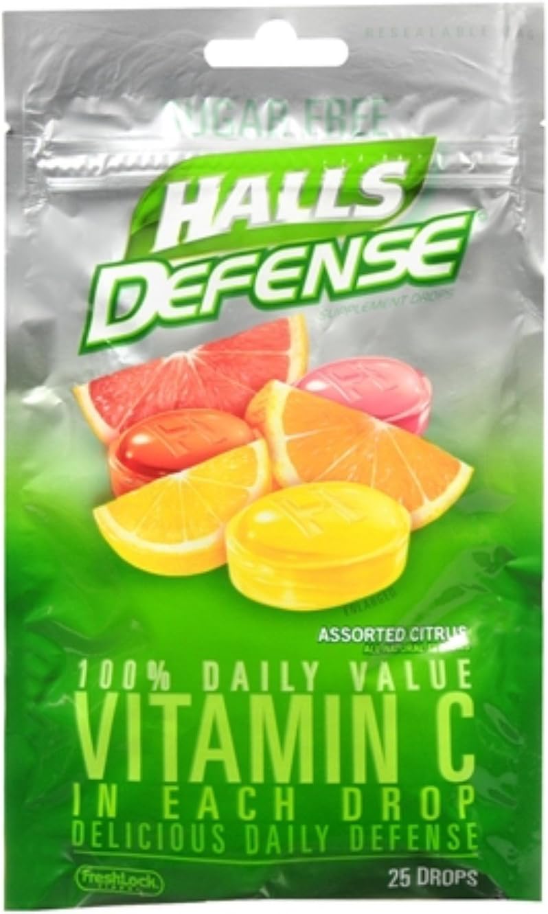 Halls Defense Sugar-Free Vitamin C Citrus 25 Drops/Pack (Pack of 6)