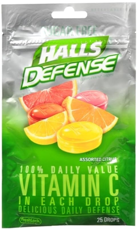 HALLS Suplemento de vitamina C em pastilhas sabor cítrico, 25 unidades