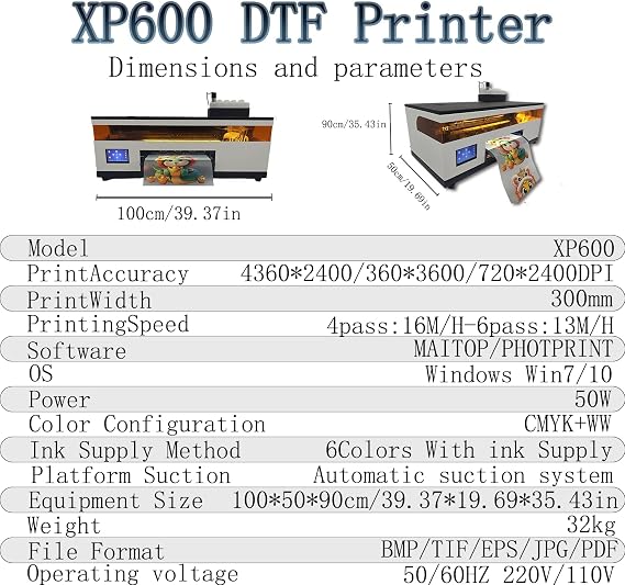 Stable industrialized Print Head A3+ XP600 DTF Printer -Fast Printhead Transfer for Faster DTF Printing on T-Shirt Fabrics.with Automatic Shaking Heating Machine.