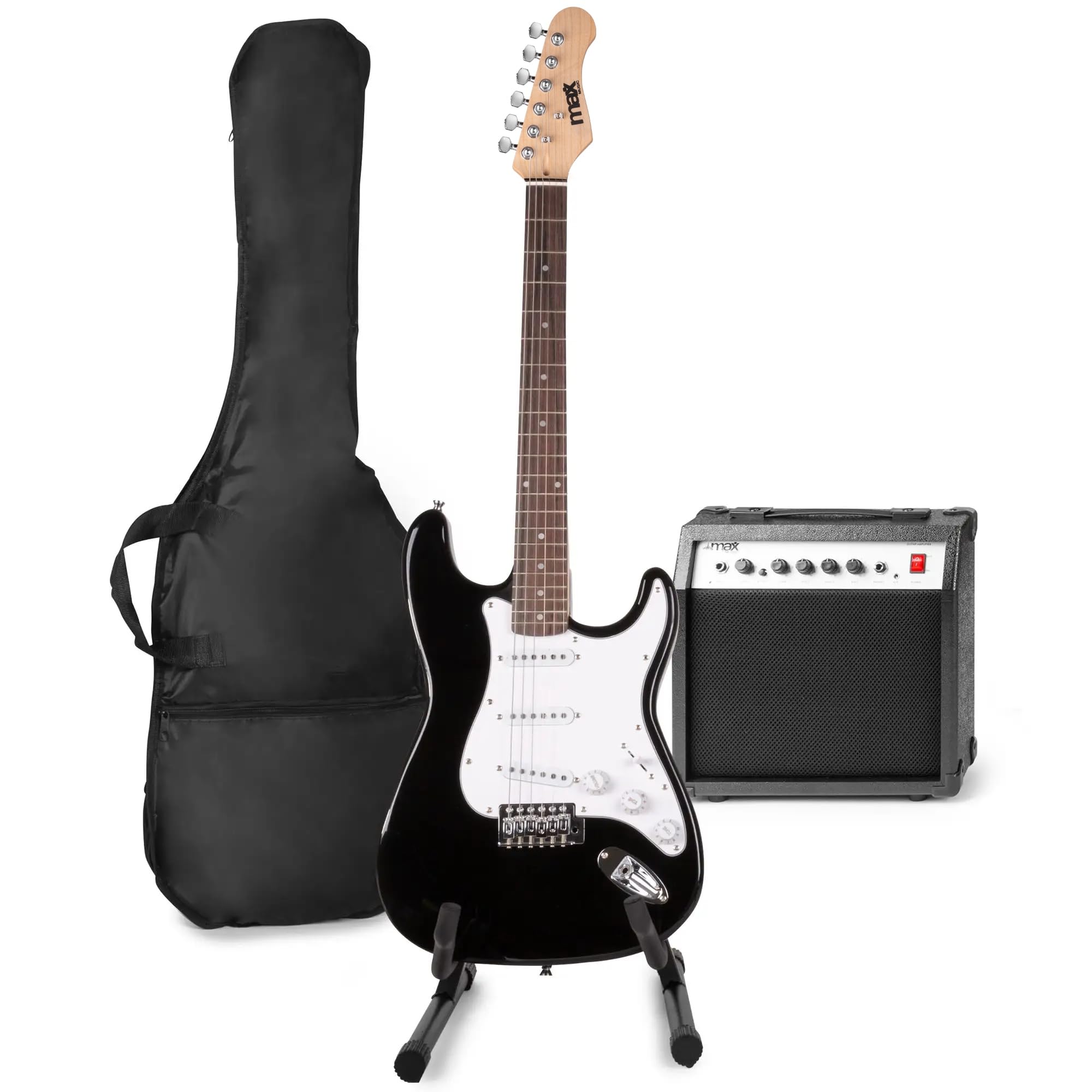 MAX GigKit E-Gitarrenset inklusive u. a. Gitarrenständer – Schwarz