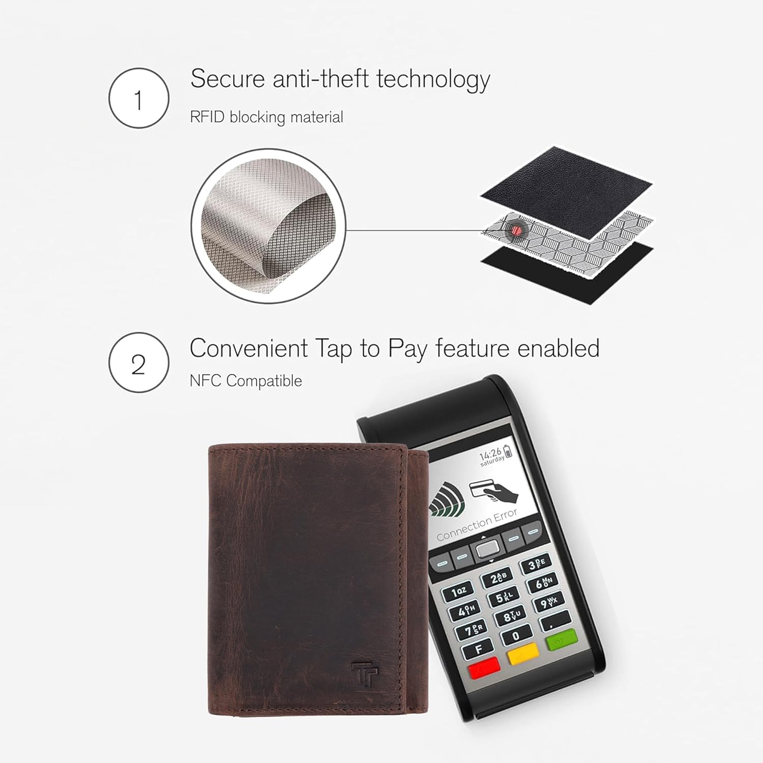 Leather Wallet – TrifoldCard Holder | Real Genuine Leather Mens Wallet | RFID Secure | Fits 8 Cards | Tap to Pay Feature | Quality Credit Card Holder (Brown) - Image 3