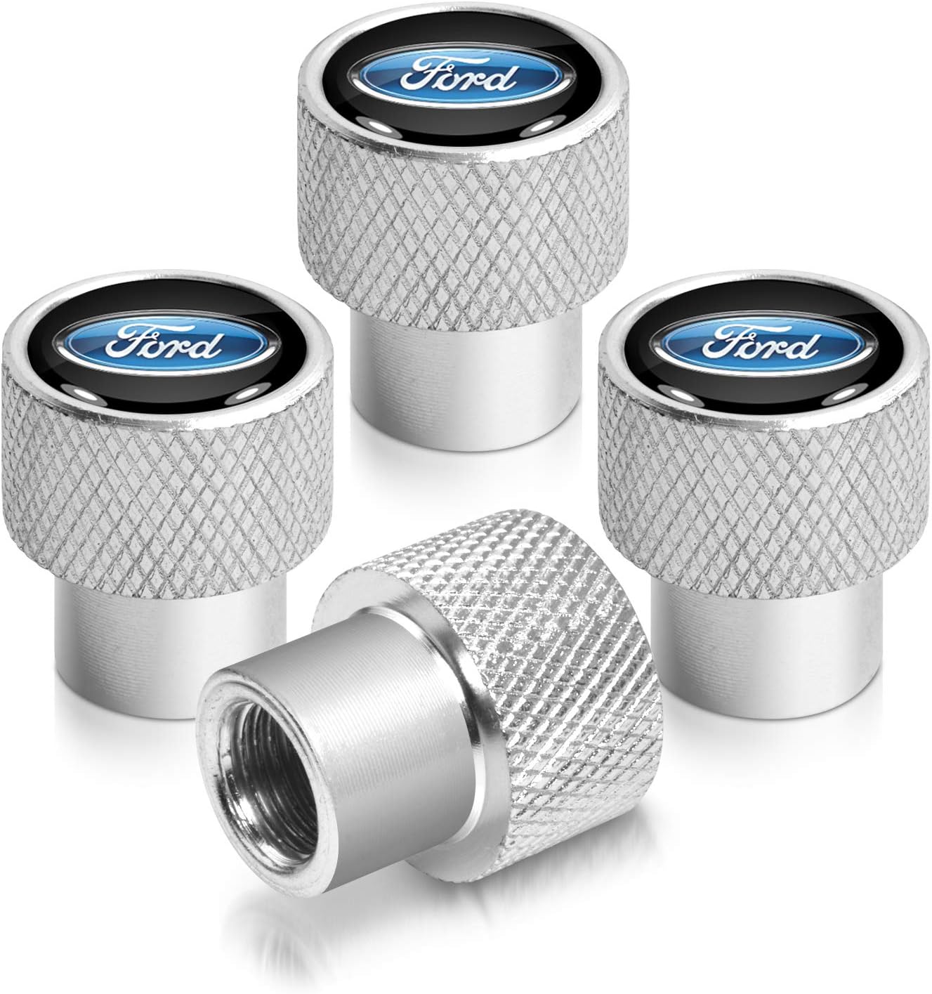 iPick Image for Ford Logo in Black on Silver Easy-Grip Aluminum Tire Valve Stem Caps