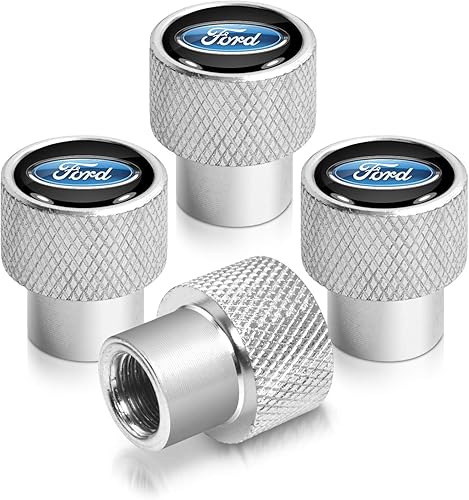 para Ford Logo en negro sobre tapas de vástago de válvula de neumático de aluminio cromado plateado