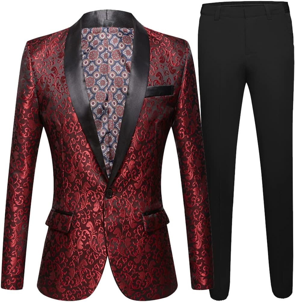 Men Slim Fit Tuxedo Blazer Groom Prom Wedding Suits(Jacket + Black Pants)
