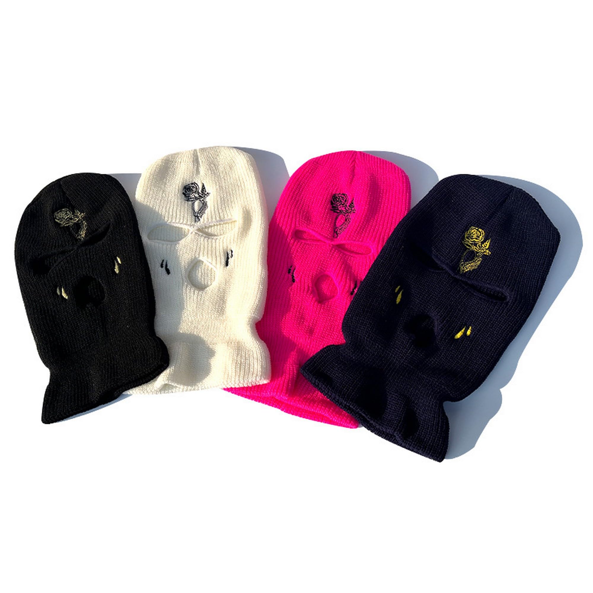 3-Hole Hat Ski Mask Sun Full Face Balaclava Embroider Acrylic Fiber Hat Outdoor Sports for Men Women