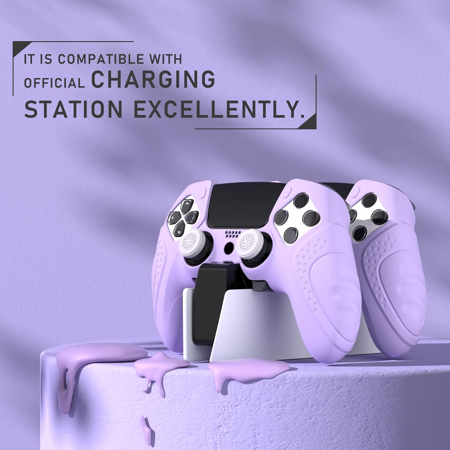 PlayVital Guardian Edition Anti-Slip Ergonomic Silicone Cover Case for ps5 Edge Controller, Soft Rubber Protector Skin for ps5 Edge Wireless Controller with Thumb Grip Caps - Mauve Purple - Image 7