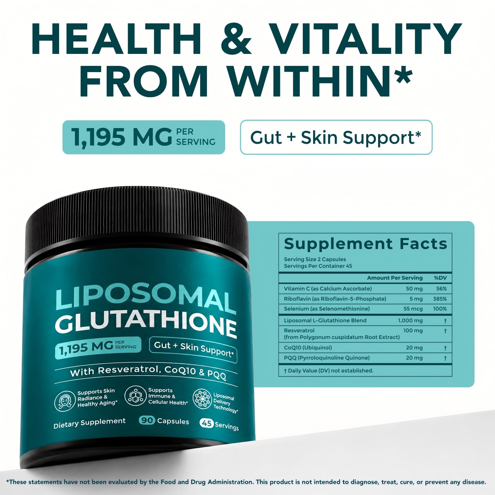 Liposomal Glutathione with Resveratrol, CoQ10, PQQ, Vitamin C, B2, Selenium — Amazon image 8