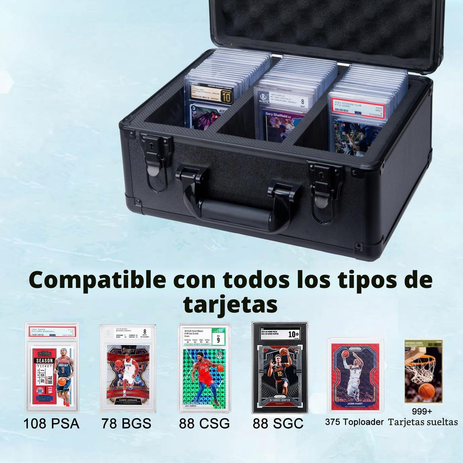 Graded Card Storage Box Case for Sports Trading Cards - Compatible with PSA BGS FGS & SGC, Black, Modern
