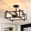 Black Ceiling Light Living Room, 4 Lights Industrial Semi Flush Mount Ceiling Lights, Vintage Black Chandeliers Ceiling Light for Kitchen, Bedroom, Dining Room, Lounge, Hallway