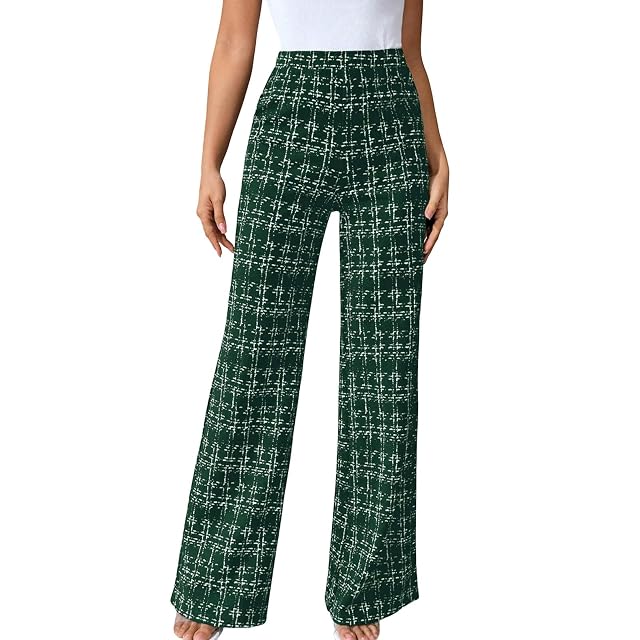 Womens Houndstooth Print Dress Pants Casual High Waisted Wide Leg Trousers 2025 Elegant Business Loose Fit Work Slacks