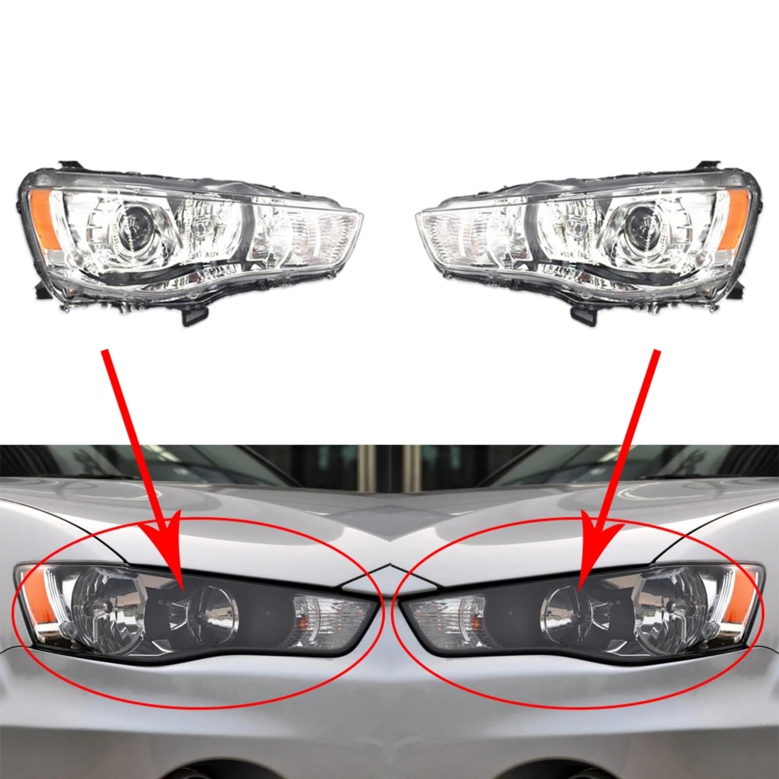 Fari per Mitsubishi Outlander 2010-2015 Gruppo Ottico Anteriore Luce Diurna Auto Gruppo Ottico Completo per Auto Fari Anteriori Gruppo Ottico Anteriore (Entrambi i Lati)