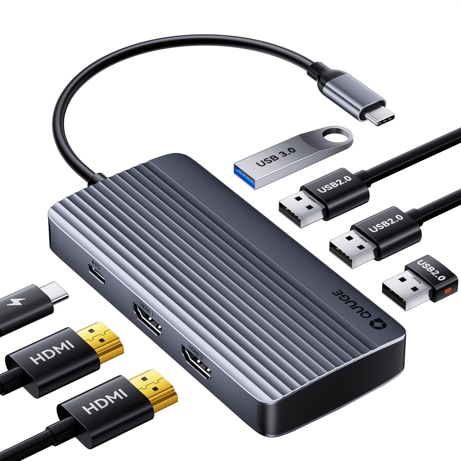 Docking Station USB C: 7in1 Dockingstation Laptop 2 Monitore mit 4K, USB C Hub mit 5Gbps USB 3.0 & 3*USB 2.0, 100W Power Delivery, Docking Station für Dell, Windows Laptops, MacBook