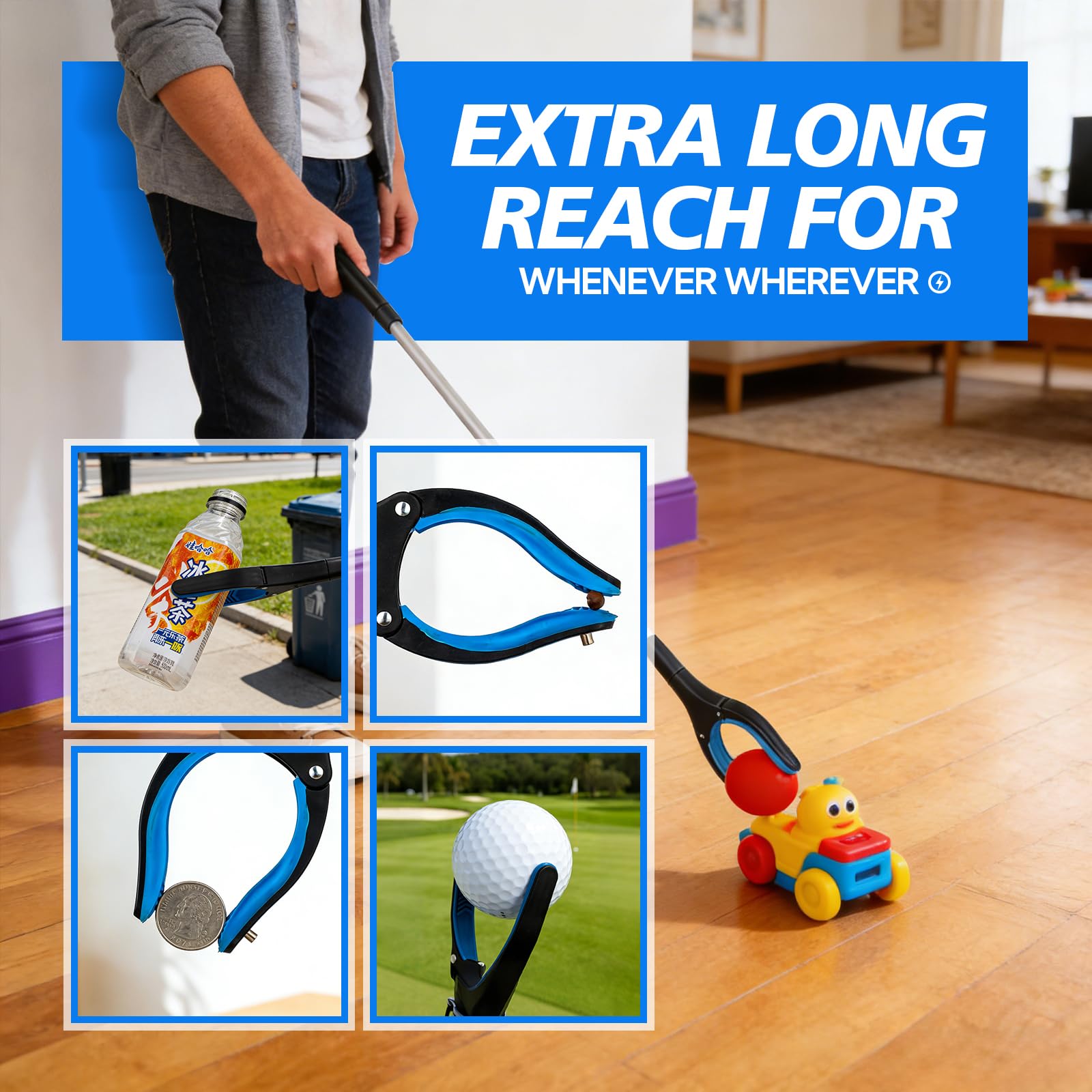 Pinzas Recoge Objetos Extra Largas 109cm, Pinzas Extensibles Personas Mayores, Palo con Imán Telescópico para Minusválidos y Ancianos, Pinza Recoger Basura y Fruta(2 Piezas)