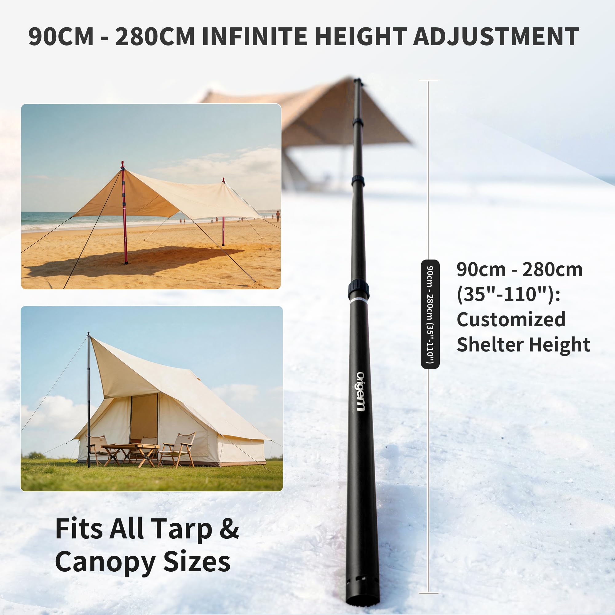 Origem Poteau pour Toile Ombrage, Lot de 2 Piquets Télescopiques 90-280 cm | Réglables de 90 à 280 cm, montage facile，piquet voile d'ombrage pour bâche, auvent, plage, camping, jardin