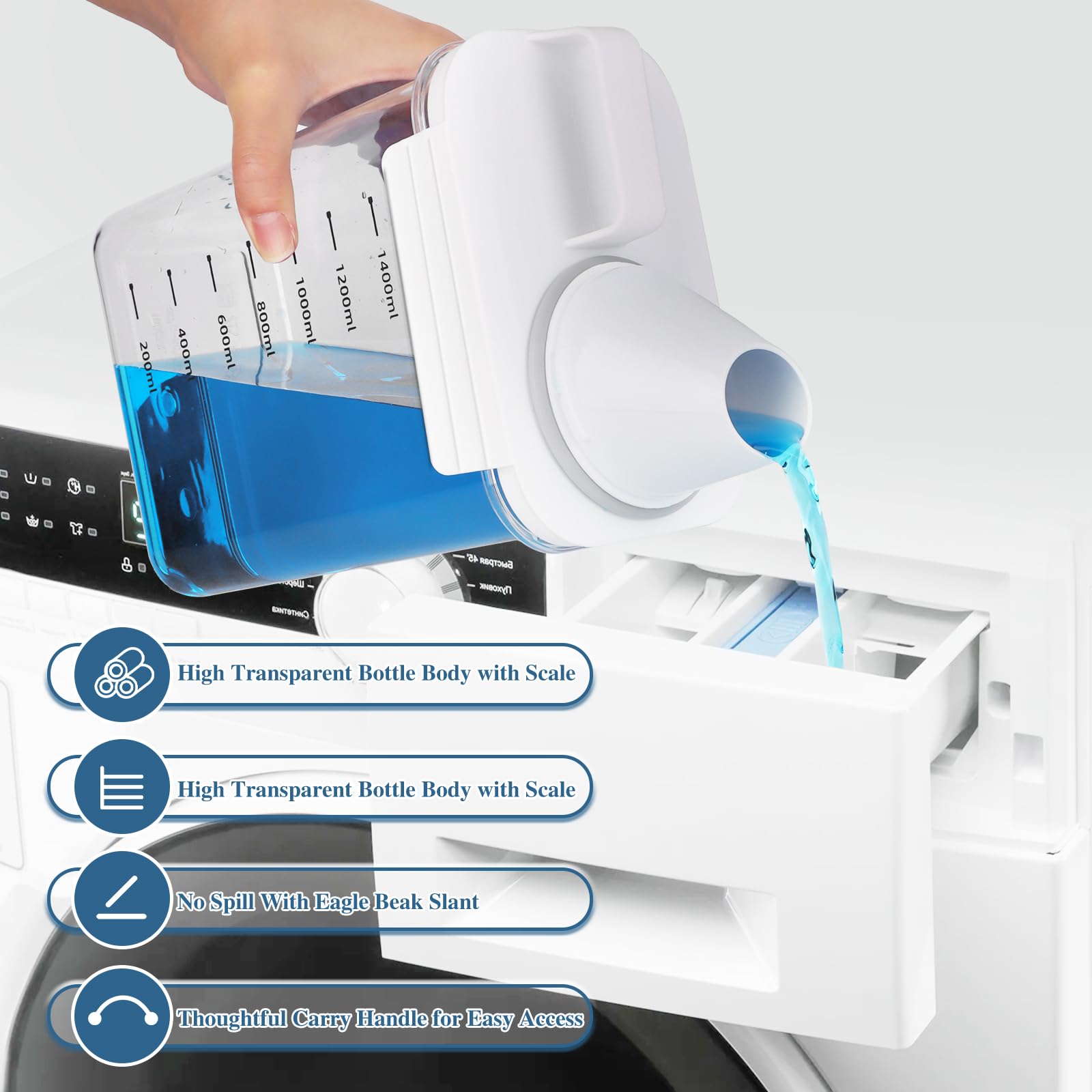 Distributeur Lessive Liquide, 1800ML Doseur Lessive Liquide, BDistributeur de Lessive avec Tasse à Mesurer, Multi-Usage, Étanches à L'humidité, doseur de poudre à laver