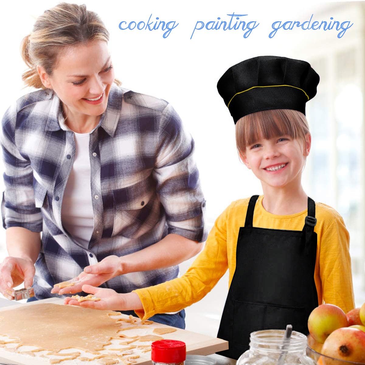 GUOOL 2x Tablier et Toque pour Enfants, Tabliers Ajustables avec Poches pour Garçons GUOOL 2x Tablier et Toque pour Enfants, Tabliers Ajustables avec Poches pour Garçons