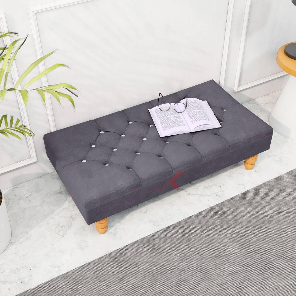 STOREX Extra Large Chesterfield Footstool Coffee table With Deep Buttoned Design Multifunctional Stool Seat Coffee Table Living Room Bedroom with Wooden Legs (CHARCOAL)