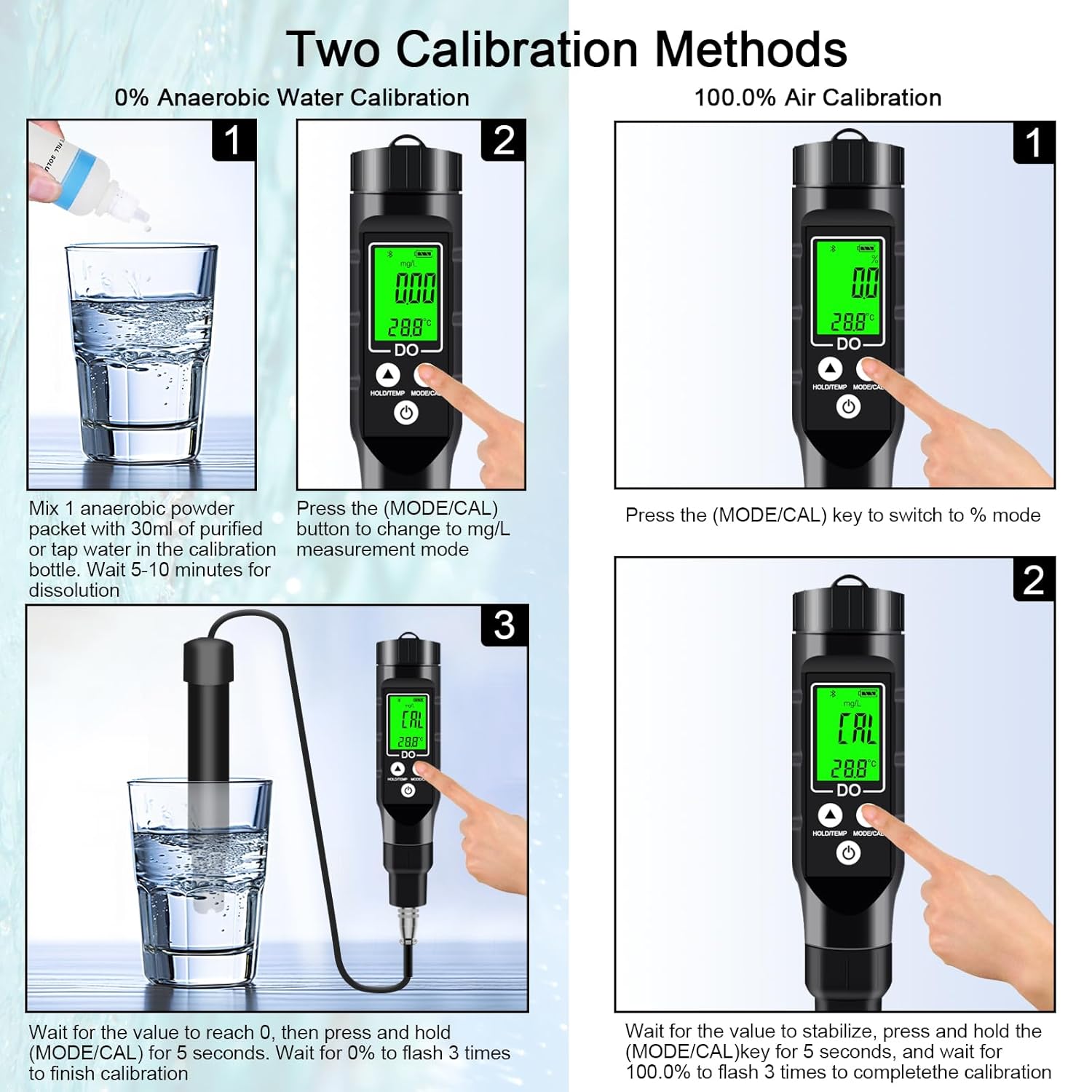 Dissolved Oxygen Meter with Bluetooth, Dissolved Oxygen Test Kit with Electrode Filling Fluid, Support Data Save, View, Print