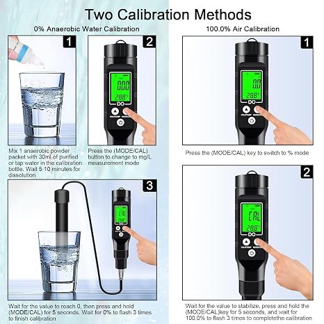 Dissolved Oxygen Meter with Bluetooth, Dissolved Oxygen Test Kit with Electrode Filling Fluid, Support Data Save, View, Print