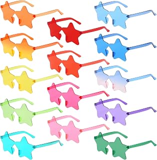 Matcheck 14 Pack Star Shaped Rimless Sunglasses Transparent Candy Color Star Glasses Irregular One Piece Fun Party Eyewears for Teen Adult
