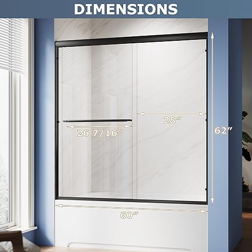 Miniatura 119 de SUNNY SHOWER B020, puertas de regadera deslizantes sin marco (56 - 60 x 72 pulgadas), cristal de 1/4 pulgada, acabado cromo