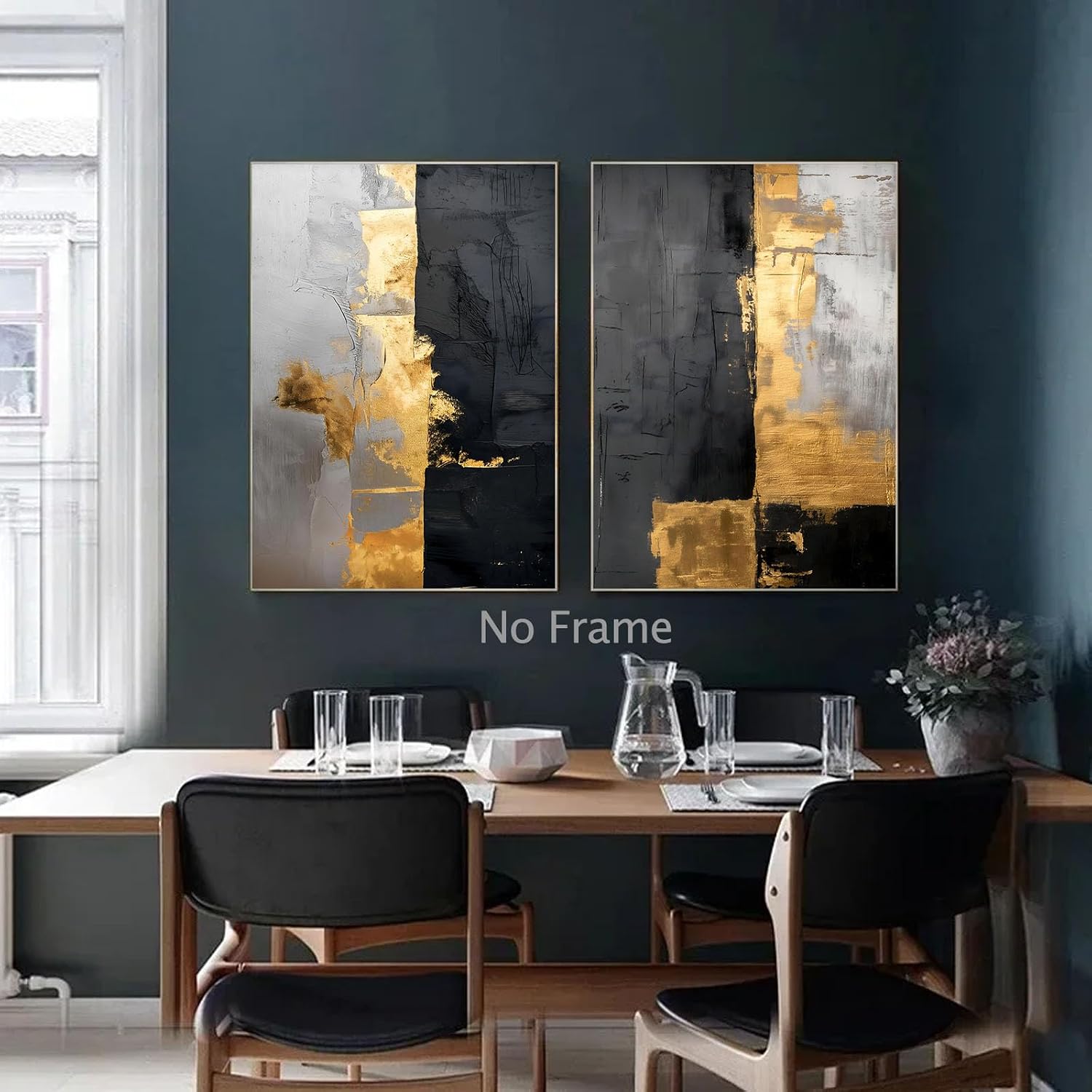 BACJUOPLDArt Black and Gold Abstract Wall Art Modern Abstract Painting Set of 2 Black Golden Pictures Gold Foil Artwork Modern Marble Picture for Living Room Bedroom 16x24inchx2PCS No Frame