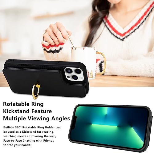 Miniatura 6 de TopPerfekt Funda compatible con iPhone 13 Pro Max con tarjetero y rotación de 360, soporte de anillo de dedo con función atril, bloqueo RFID, piel