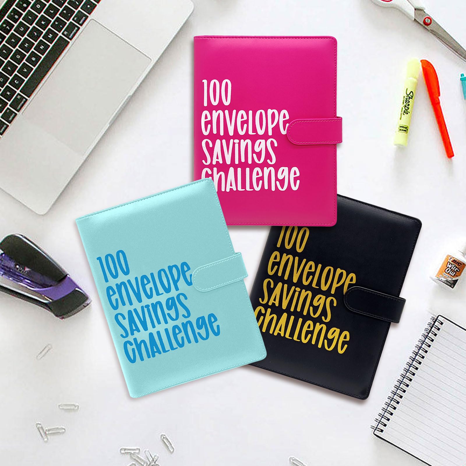 Lot de 100 Enveloppes Challenge Binder - Saving Challenge - Avec Enveloppes pour Argent Liquide - Pour l'École, la Maison, le Bureau - Noir