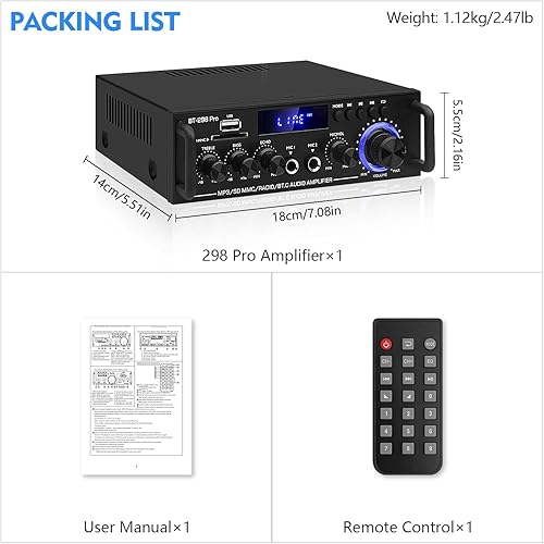 Miniatura 6 de Receptor 298Pro para altavoces, receptor Bluetooth 5.0 para estéreo doméstico, amplificador de potencia RMS 400Wx2, control de agudos de graves,