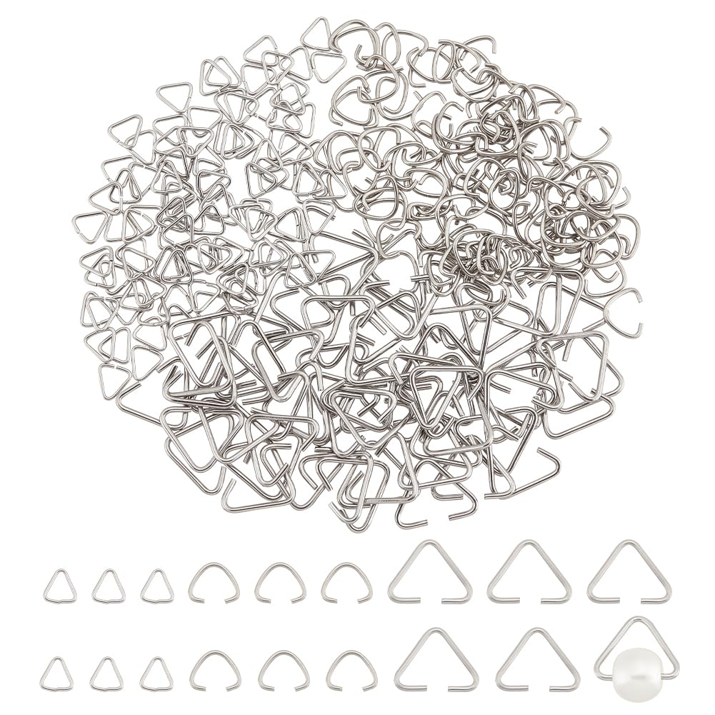UNICRAFTALE 300Pcs 3 Styles 304 Stainless Steel Triangle Open Jumps Rings Pinch Bail Hang Drops Open Triangle Buckle Clasps Charm Bead Pendant Connector for Jewelry DIY Accessories