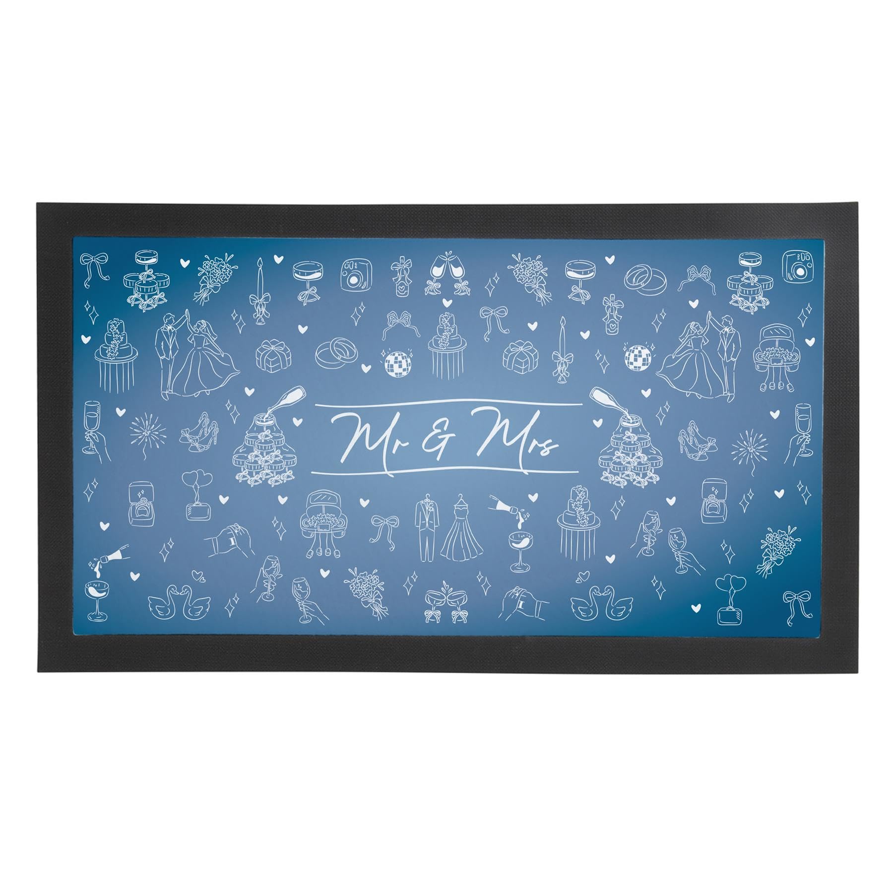 Mr & Mrs Wedding Day Bar Mat - Blue Non-Slip Pub/Cafe Service Mat | 44x25cm