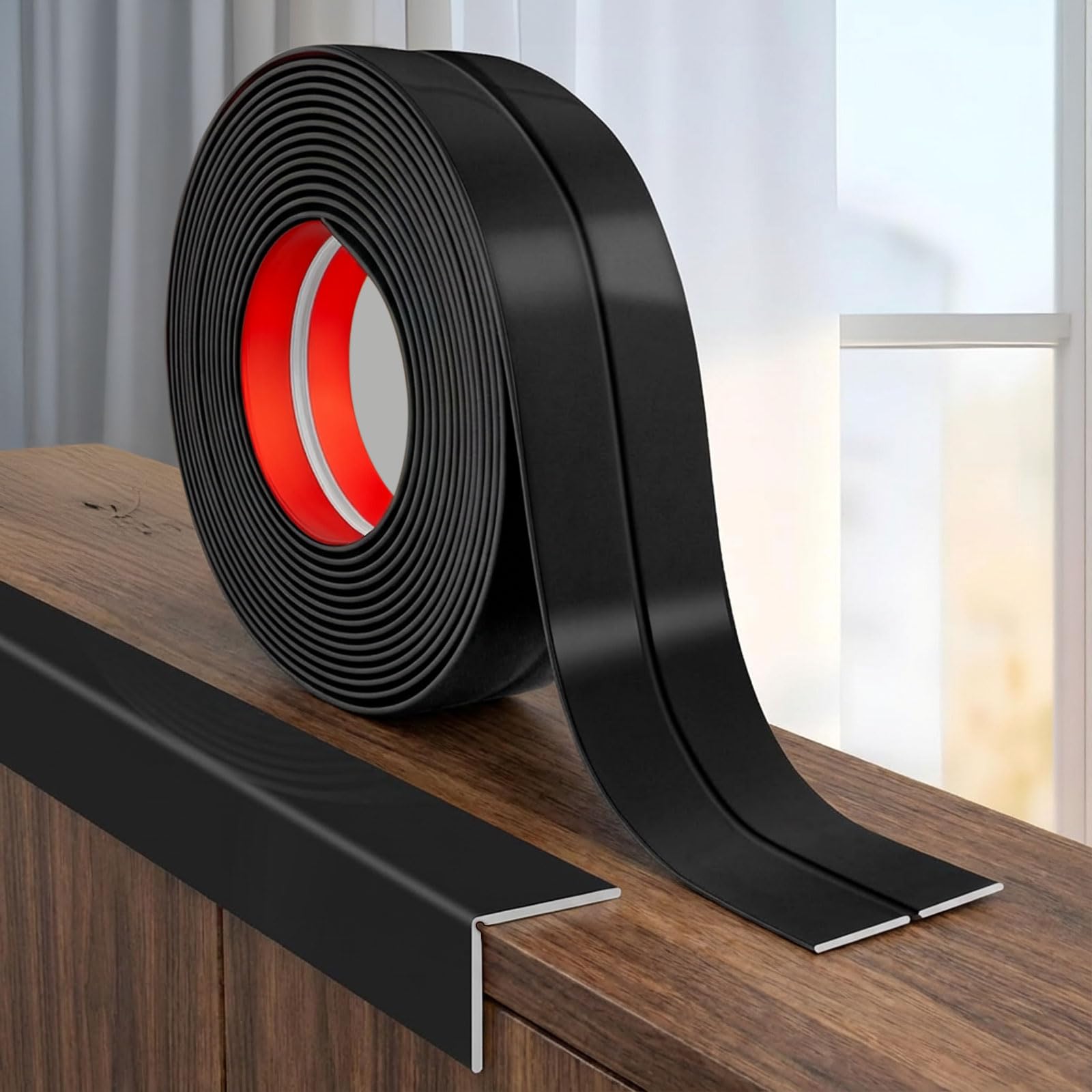 JSIWOTH 9M Self Adhesive Wall Corner Protector, Flexible PVC Moulding Trim, Inside Outside Corner Trim, Peel & Stick Edge Guard for Tile Window Ceiling Worktop, Black (30mm)