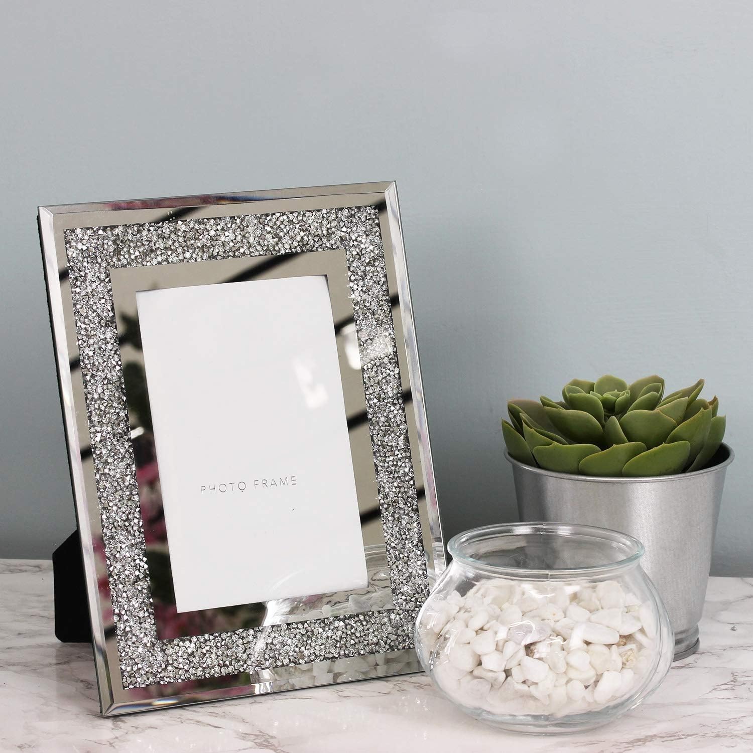 Stunning Crushed Crystals Mirrored Photo Frame Silver Crystal Diamante